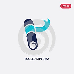 Two color rolled diploma vector icon from education concept. isolated blue rolled diploma vector sign symbol can be use for web,