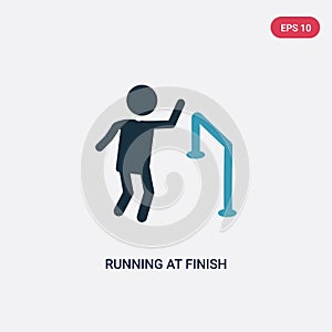 Two color running at finish line vector icon from people concept. isolated blue running at finish line vector sign symbol can be