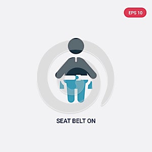 Two color seat belt on vector icon from people concept. isolated blue seat belt on vector sign symbol can be use for web, mobile