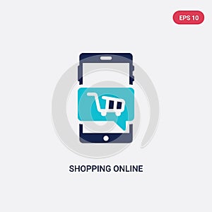 Two color shopping online vector icon from blogger and influencer concept. isolated blue shopping online vector sign symbol can be