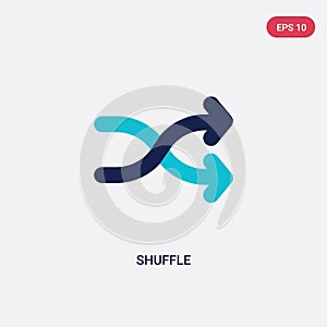 Two color shuffle vector icon from arrows 2 concept. isolated blue shuffle vector sign symbol can be use for web, mobile and logo