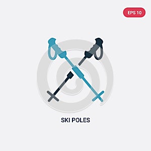 Two color ski poles vector icon from sports and competition concept. isolated blue ski poles vector sign symbol can be use for web