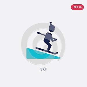 two color skii vector icon from outdoor activities concept. isolated blue skii vector sign symbol can be use for web, mobile and