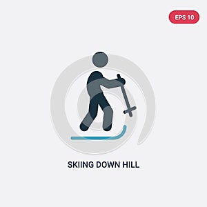 Two color skiing down hill vector icon from sports concept. isolated blue skiing down hill vector sign symbol can be use for web,