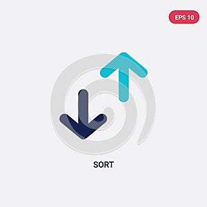 Two color sort vector icon from arrows 2 concept. isolated blue sort vector sign symbol can be use for web, mobile and logo. eps