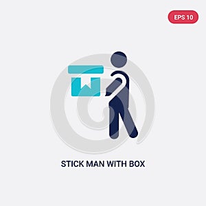 Two color stick man with box vector icon from behavior concept. isolated blue stick man with box vector sign symbol can be use for