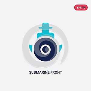 Two color submarine front view vector icon from army and war concept. isolated blue submarine front view vector sign symbol can be