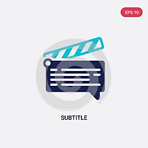 Two color subtitle vector icon from cinema concept. isolated blue subtitle vector sign symbol can be use for web, mobile and logo