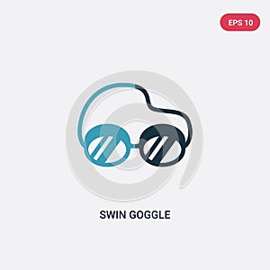 Two color swin goggle vector icon from nautical concept. isolated blue swin goggle vector sign symbol can be use for web, mobile