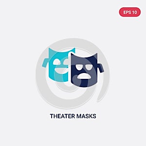 Two color theater masks vector icon from brazilia concept. isolated blue theater masks vector sign symbol can be use for web,