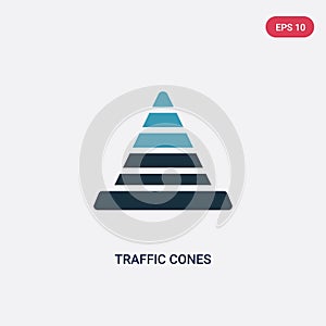 Two color traffic cones vector icon from signaling concept. isolated blue traffic cones vector sign symbol can be use for web,