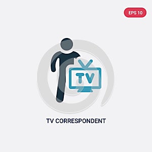 Two color tv correspondent vector icon from people skills concept. isolated blue tv correspondent vector sign symbol can be use