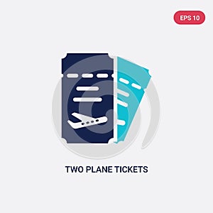 Two color two plane tickets vector icon from airport terminal concept. isolated blue two plane tickets vector sign symbol can be
