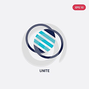 Two color unite vector icon from geometric figure concept. isolated blue unite vector sign symbol can be use for web, mobile and