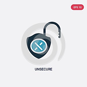 Two color unsecure vector icon from security concept. isolated blue unsecure vector sign symbol can be use for web, mobile and