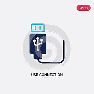 Two color usb connection vector icon from electronic stuff fill concept. isolated blue usb connection vector sign symbol can be