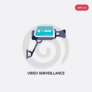 Two color video surveillance vector icon from electronic devices concept. isolated blue video surveillance vector sign symbol can