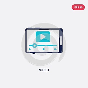 Two color video vector icon from blogger and influencer concept. isolated blue video vector sign symbol can be use for web, mobile