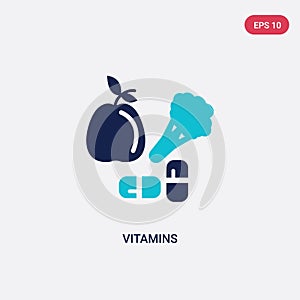 Two color vitamins vector icon from food concept. isolated blue vitamins vector sign symbol can be use for web, mobile and logo.