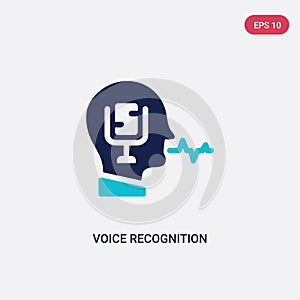 Two color voice recognition vector icon from artificial intellegence concept. isolated blue voice recognition vector sign symbol