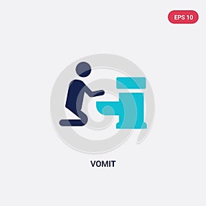 Two color vomit vector icon from discotheque concept. isolated blue vomit vector sign symbol can be use for web, mobile and logo.