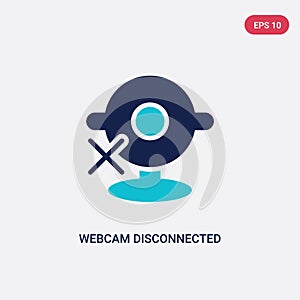 Two color webcam disconnected vector icon from computer concept. isolated blue webcam disconnected vector sign symbol can be use