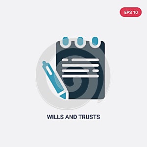 Two color wills and trusts vector icon from law and justice concept. isolated blue wills and trusts vector sign symbol can be use photo