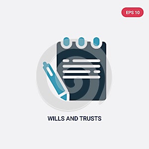 Two color wills and trusts vector icon from law and justice concept. isolated blue wills and trusts vector sign symbol can be use