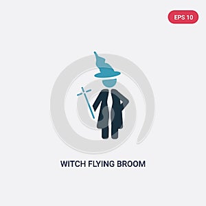 Two color witch flying broom vector icon from people concept. isolated blue witch flying broom vector sign symbol can be use for