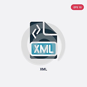 Two color xml vector icon from programming concept. isolated blue xml vector sign symbol can be use for web, mobile and logo. eps