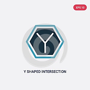 Two color y shaped intersection vector icon from shapes concept. isolated blue y shaped intersection vector sign symbol can be use