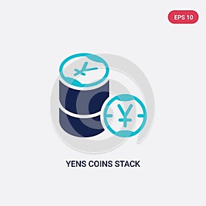 Two color yens coins stack vector icon from commerce concept. isolated blue yens coins stack vector sign symbol can be use for web