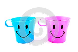 Two colored empty cups