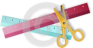 Two colored rulers and yellow scissors