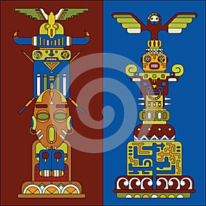 Two colored totem poles