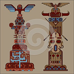 Two colored totem poles