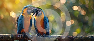 Two Colorful Birds Perched on Tree Branch