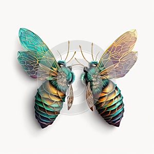 two colorful butterflies with wings spread out on a white background, one of them is facing the other way, and the other is facing