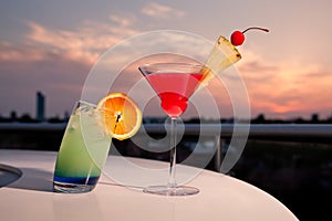 Two colorful cocktails