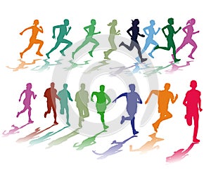 Two colorful groups of runners