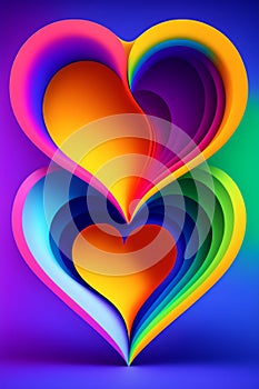 Two colorful hearts that merge to form a single piece. 14th of Feb Valentine`s day party. Concept of fusion of two people into on