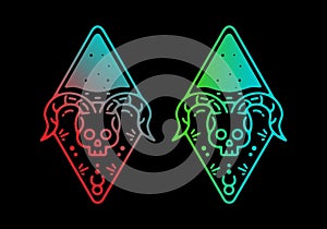 Two colorful lines skull with curved horns illustration