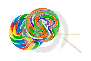 Two colorful lollypops on a white background