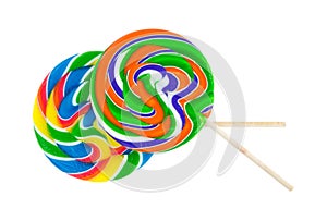 Two colorful lollypops on a white background photo