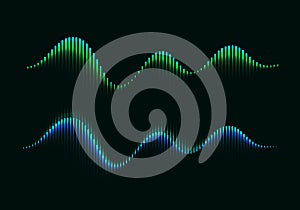 Two Colorful Modern Equalizers. Aurora Borealis Vector Illustration. Music Waves Concept Symbols.