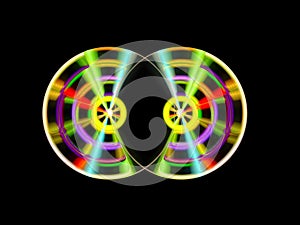 Two colorful turnable DJ discs