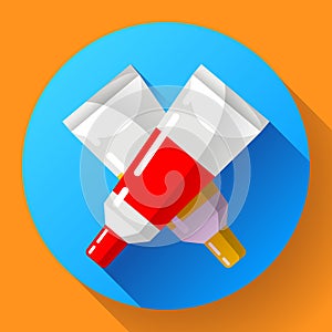 Two colorful vector paint tubes icon.