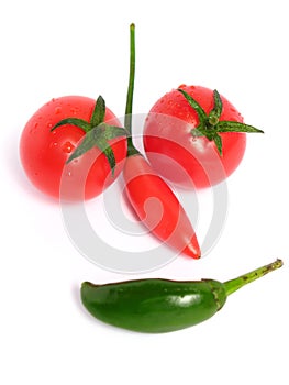 Two colors chilies with tomatoes