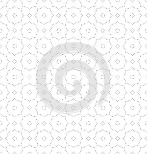 Silver on white dotted line hexagonal molecular pattern seamless repeat background