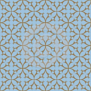 Brown on light blue geometric tile thorn circle seamless repeat pattern background